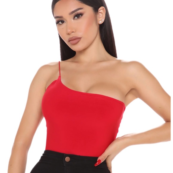 Slay With Me One Shoulder Bodysuit | Red - Picture 3 of 7